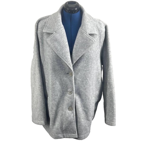 Talbot’s Women’s  Gray Pea Coat Sz 1X Single Breasted Fleece Collared Pockets - Picture 4 of 10